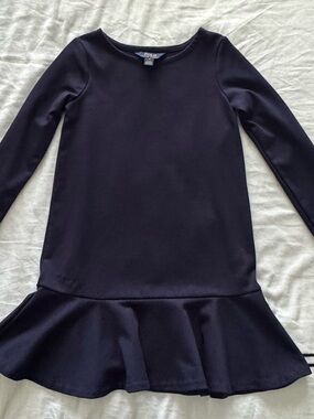 Polo by Ralph Lauren Girls Navy Long Sleeve Peplum Dress